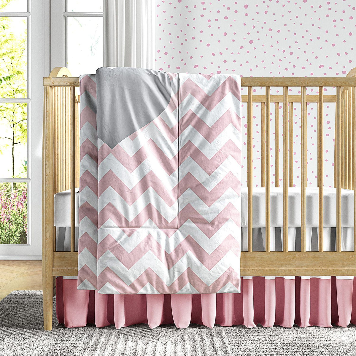 Pink and grey chevron crib bedding sale