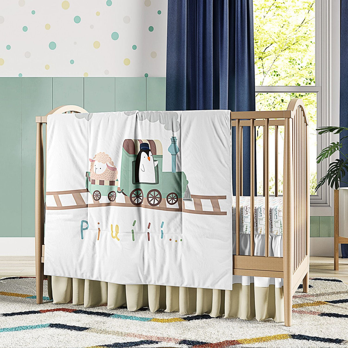 3 Piece Little Train Crib Bedding Set Grão de Gente