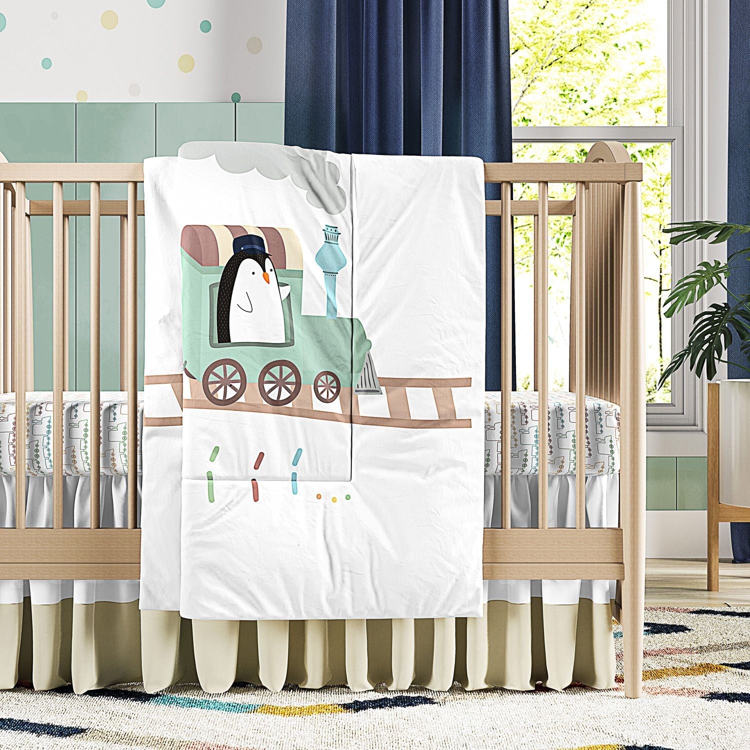 3 Piece Little Train Crib Bedding Set Grão de Gente
