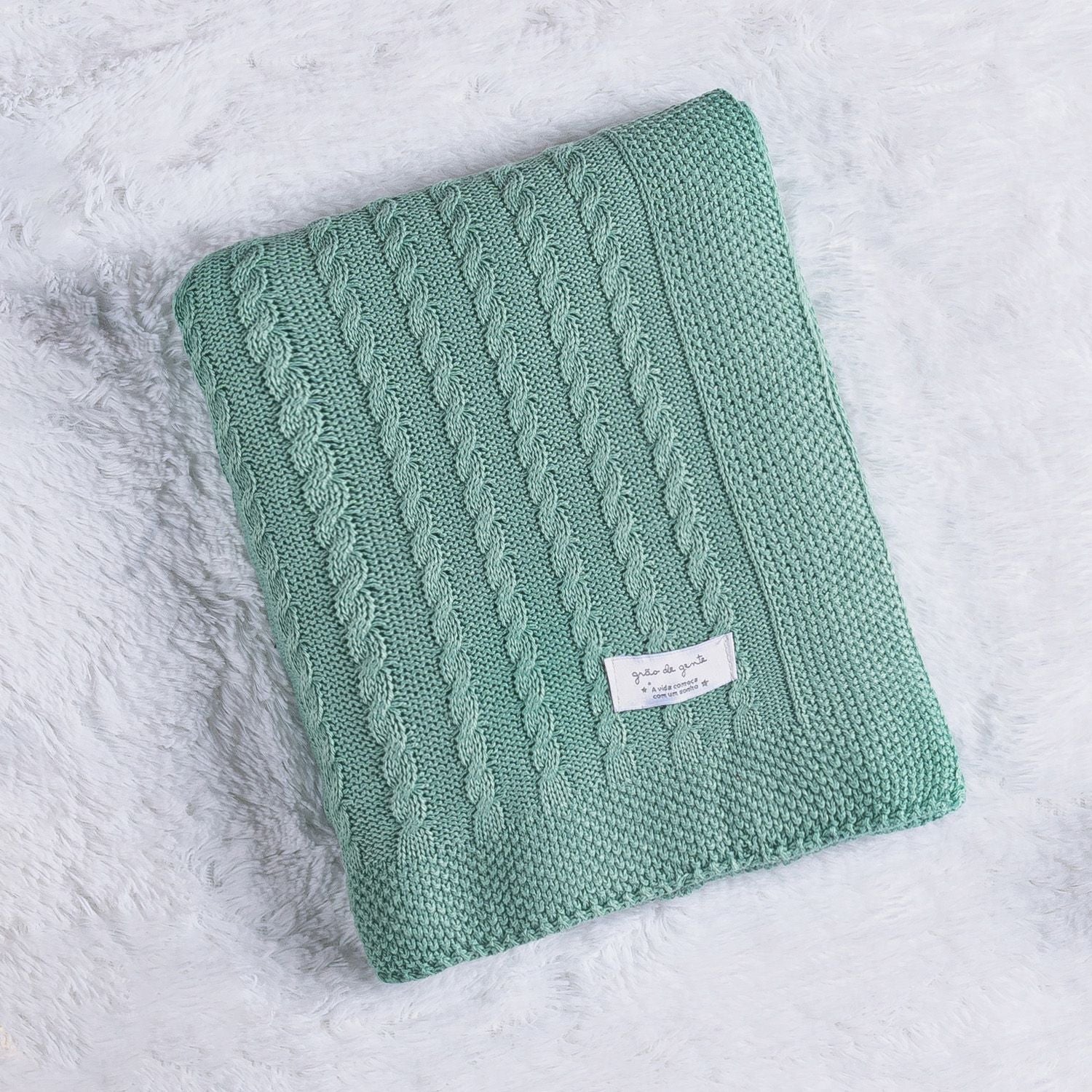 Pistachio Braid Knitted Receiving Blanket 31.5" Grão de Gente